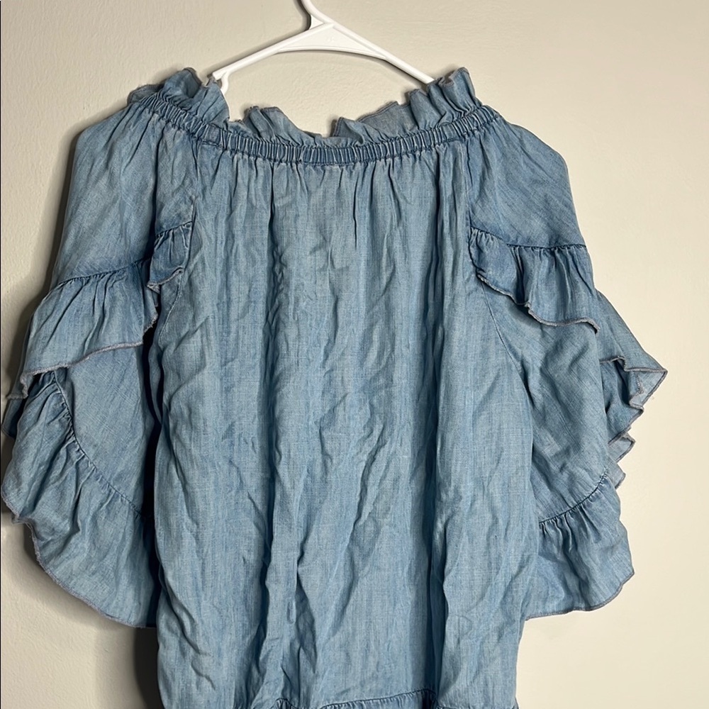 Blue Ruffled Women's Top - Picture 4 of 5
